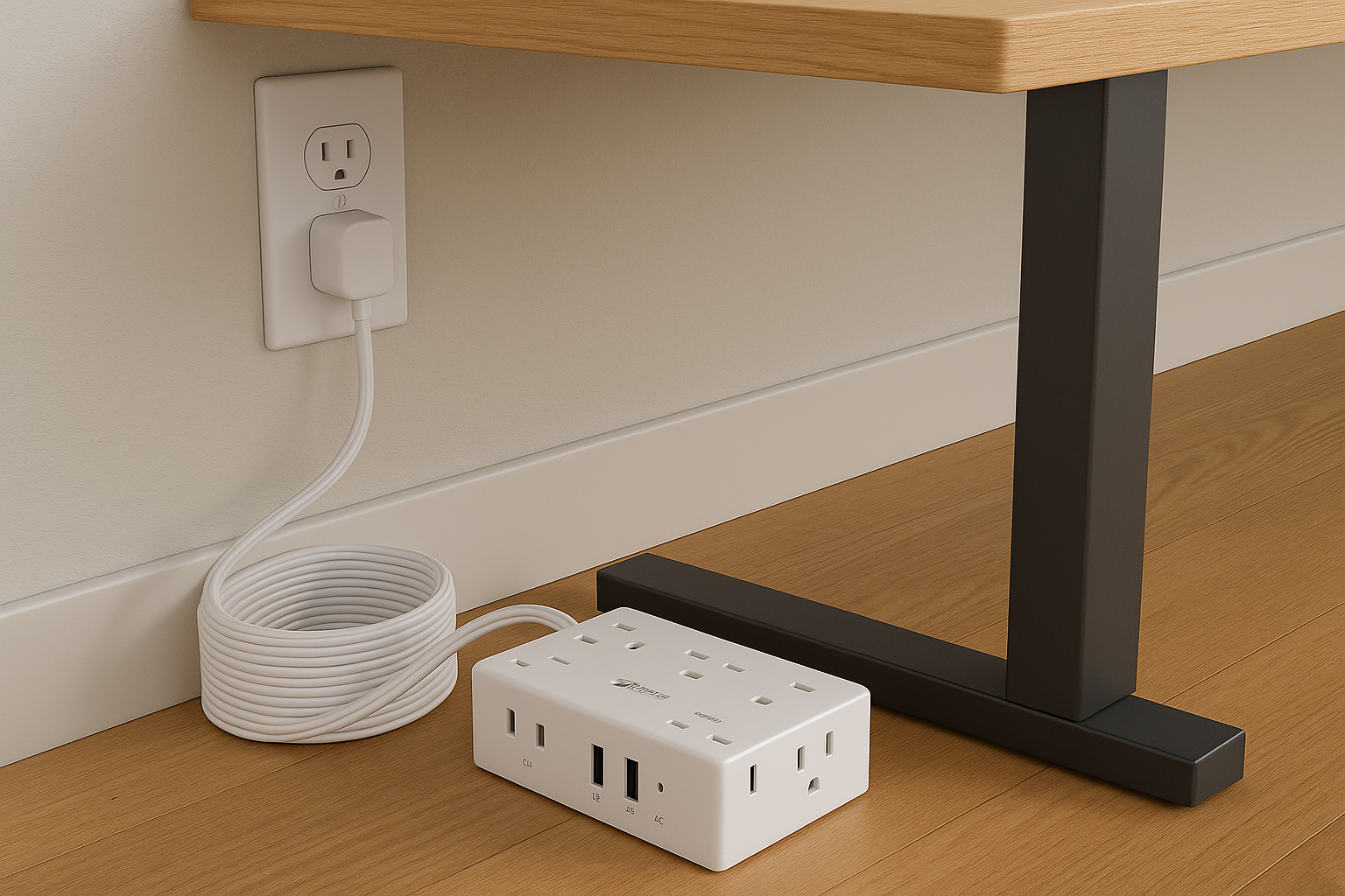 10Ft Extension Cord with Multiple Outlets, Flat Plug Surge Protector Power Strip - 8 Outlets & 4 USB Ports (2 USB C) thumbnail 2