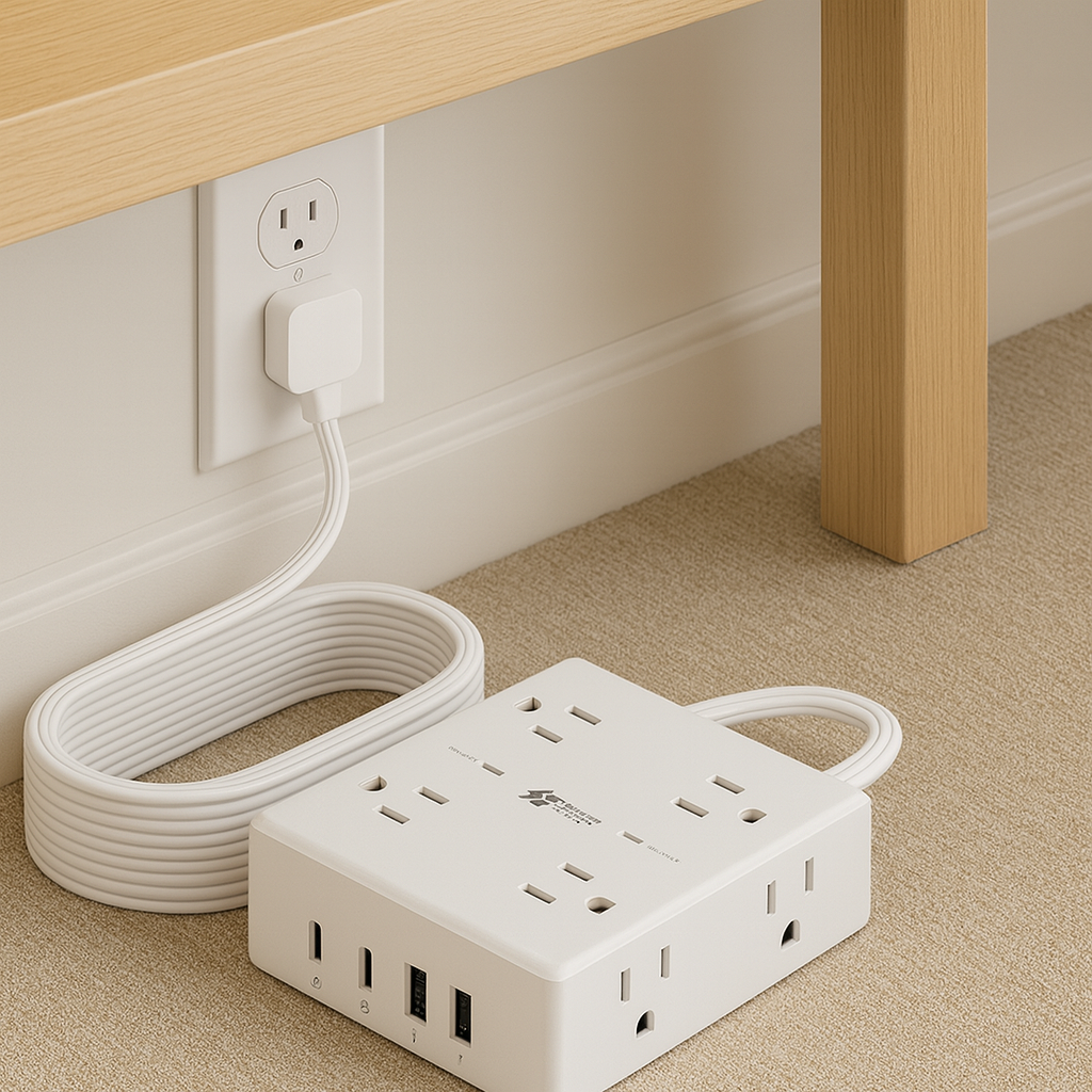 10Ft Extension Cord with Multiple Outlets, Flat Plug Surge Protector Power Strip - 8 Outlets & 4 USB Ports (2 USB C) thumbnail 3