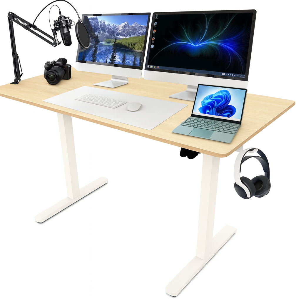 44"/55" Adjustable Electric Desk Computer Home Office Table Power Outlet thumbnail 3