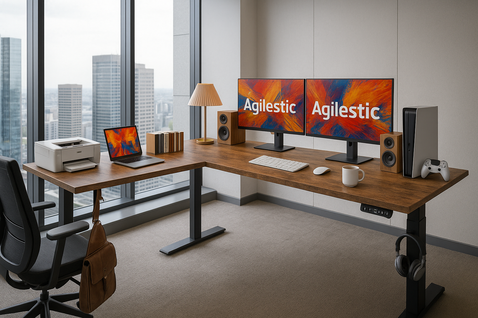 59 Inch L Shaped Standing Desk Adjustable Height, Electric Corner Standing Desk thumbnail 2