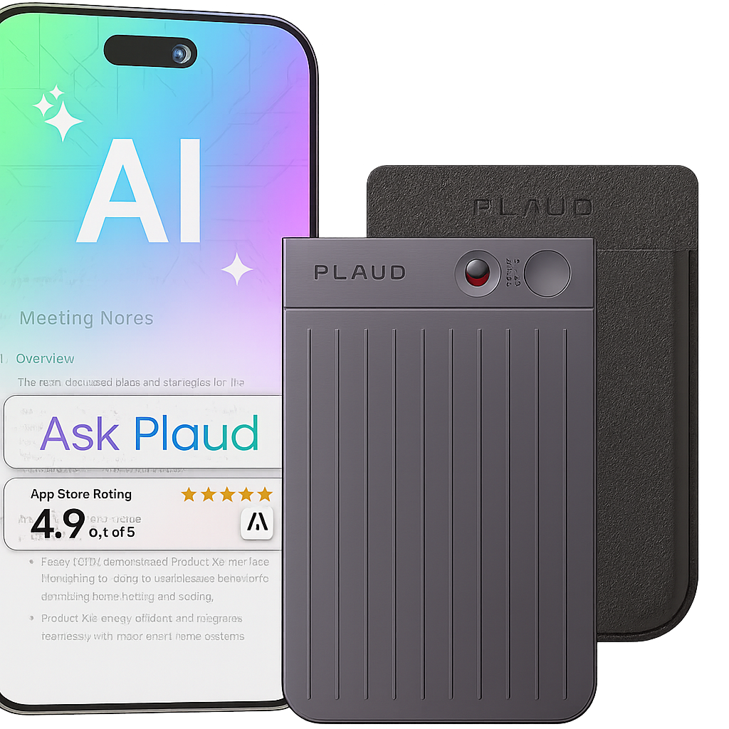 Plaud Note AI Voice Recorder, Voice Recorder w/Case, App Control, AI Transcribe & Summarize, Support 112 Languages, 64GB, Audio Recorder for Lectures, Meetings, Calls