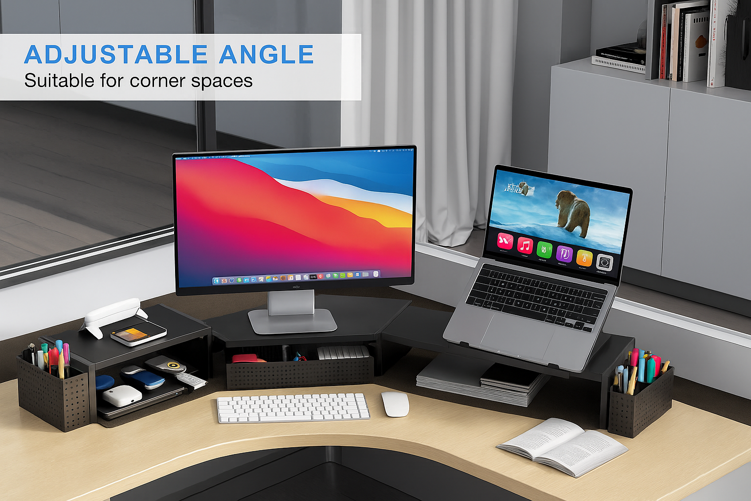 Adjustable Monitor Stand with Storage - Desk Shelf Organizer thumbnail 2
