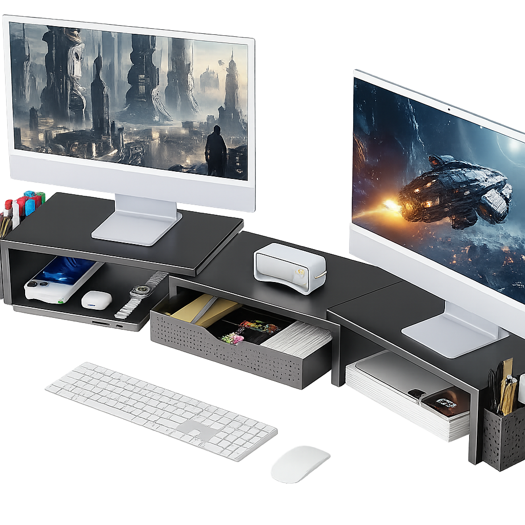 Adjustable Monitor Stand with Storage - Desk Shelf Organizer