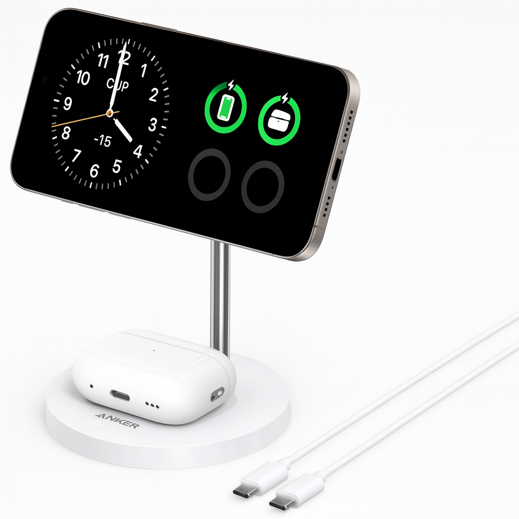 Anker 2-in-1 Wireless Charger Stand Qi2 Certified 15W MagSafe Compatible Station