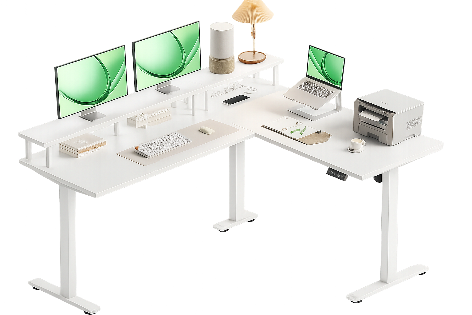 AODK Electric L-Shaped Standing Desk, 59 Inch Height Adjustable Office Desk with Monitor Stand, Sit-Stand Desk with Power Outlets