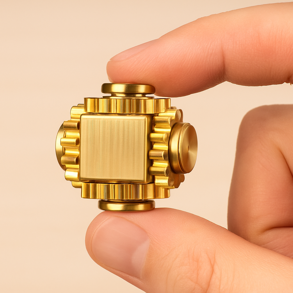 Pure Brass Cube Gears Linkage Anti-Anxiety Fidget Spinner Toy thumbnail 3