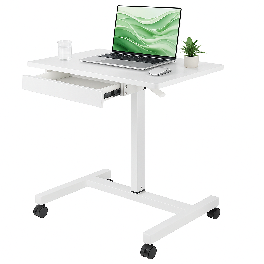CLATINA Mobile Standing Desk, Height-Adjustable with Drawer and Lockable Wheels thumbnail 2