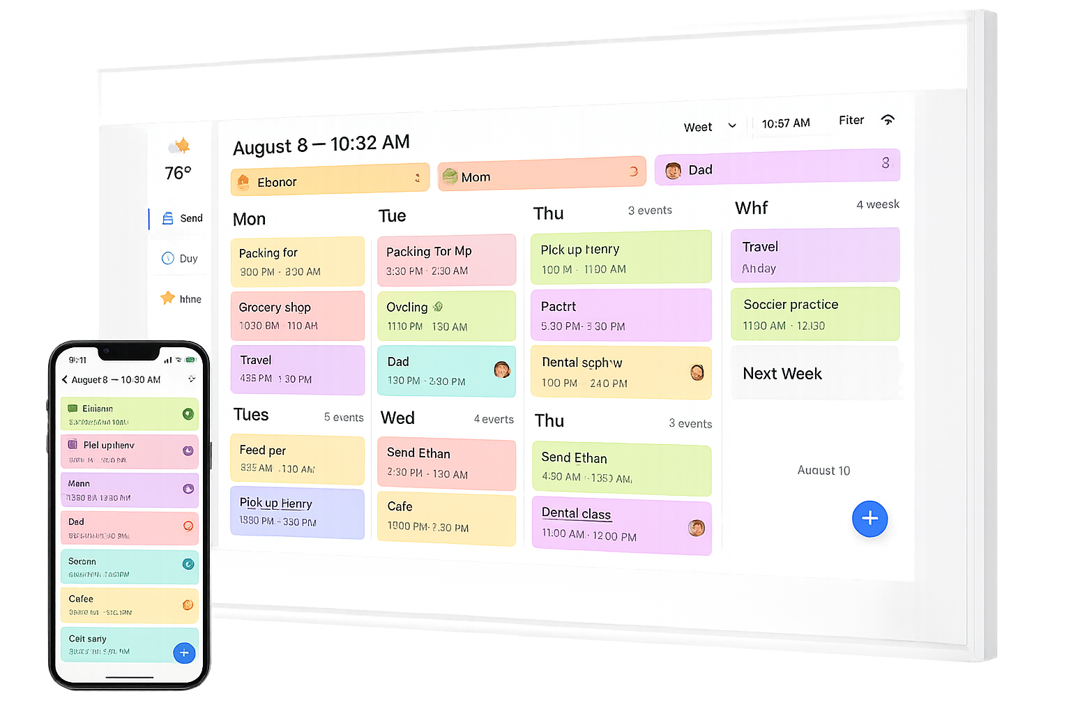 Canupdog 15.6 Inch Digital Calendar, Electronic Planner & Chore Chart with 1920x1080P IPS Touchscreen, Task Rewards System, Interactive Display for Family Schedules