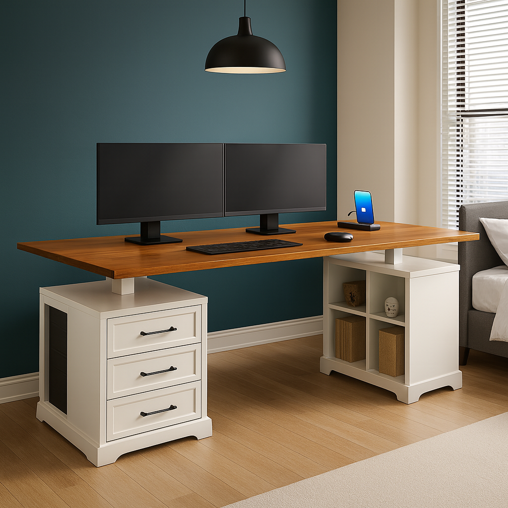 Farmhouse Electric Standing Desk 63" Height Adjustable Computer Desk w/3 Drawers thumbnail 3