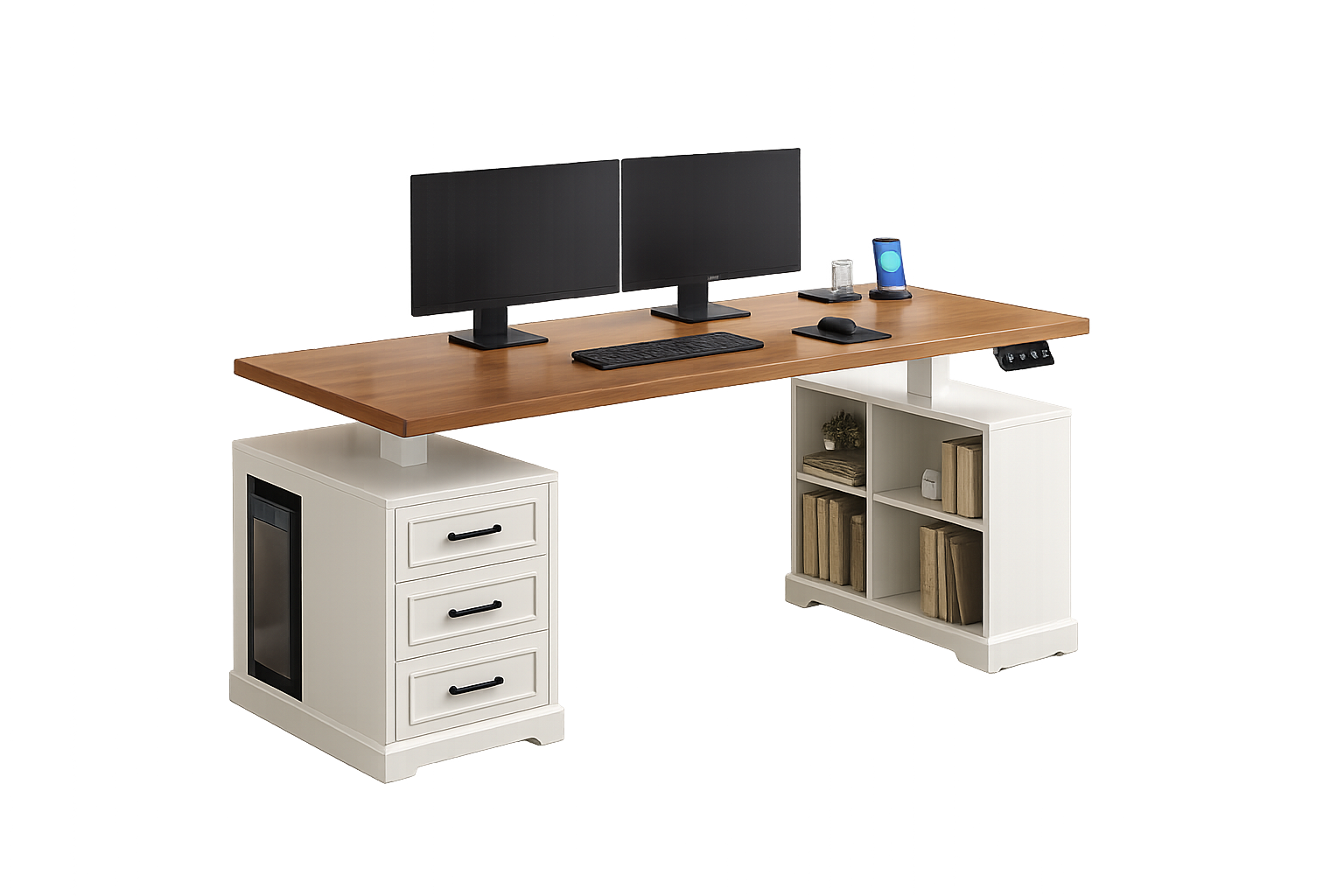 Farmhouse Electric Standing Desk 63" Height Adjustable Computer Desk w/3 Drawers