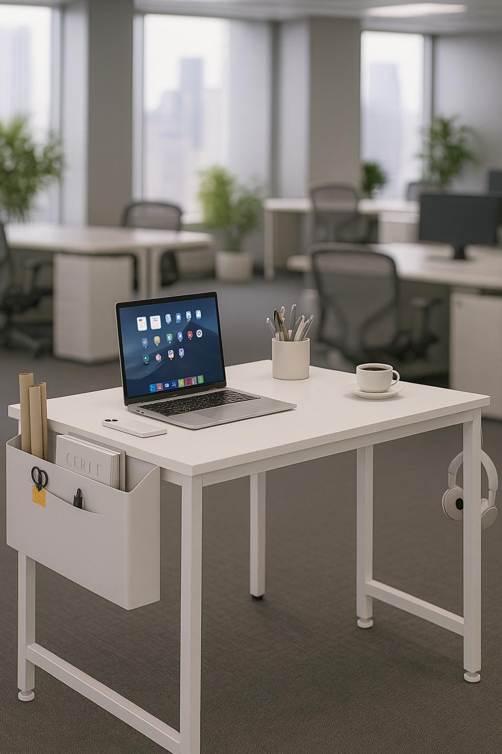 Lufeiya Small White Desk for Small Spaces, 32 Inch Kids Girls Study Writing Desks for Bedroom, Simple Modern Laptop PC Little Side Table with Storage Bag Headphone Hook thumbnail 2