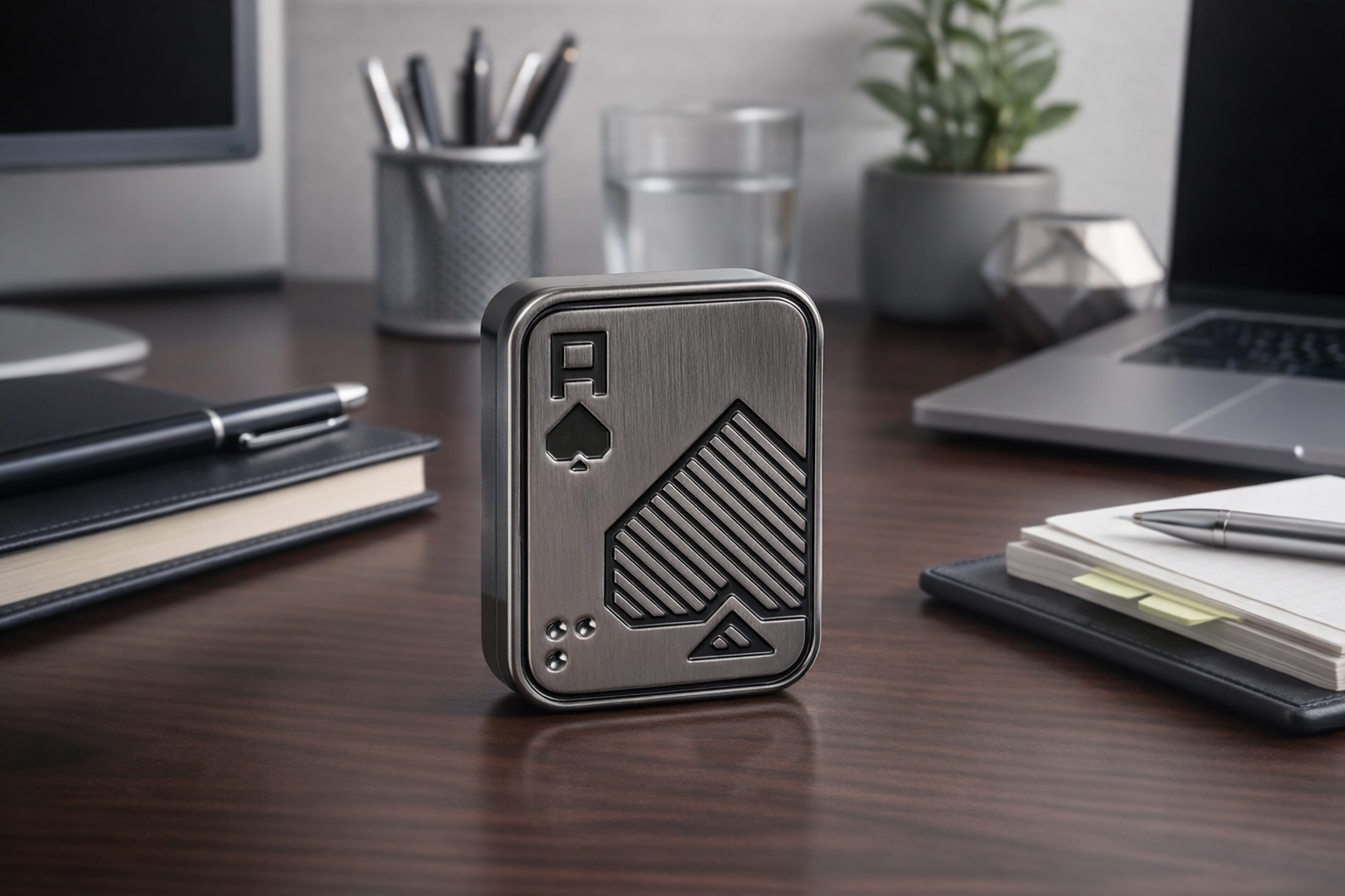 Fidget Slider, Metal Poker Push Card, Fidget Clicker, Fidget Toys for Adults, Relieve Stress Anxiety ADHD, Gift for Boyfriend, Husband and Father (Sliver A) thumbnail 3