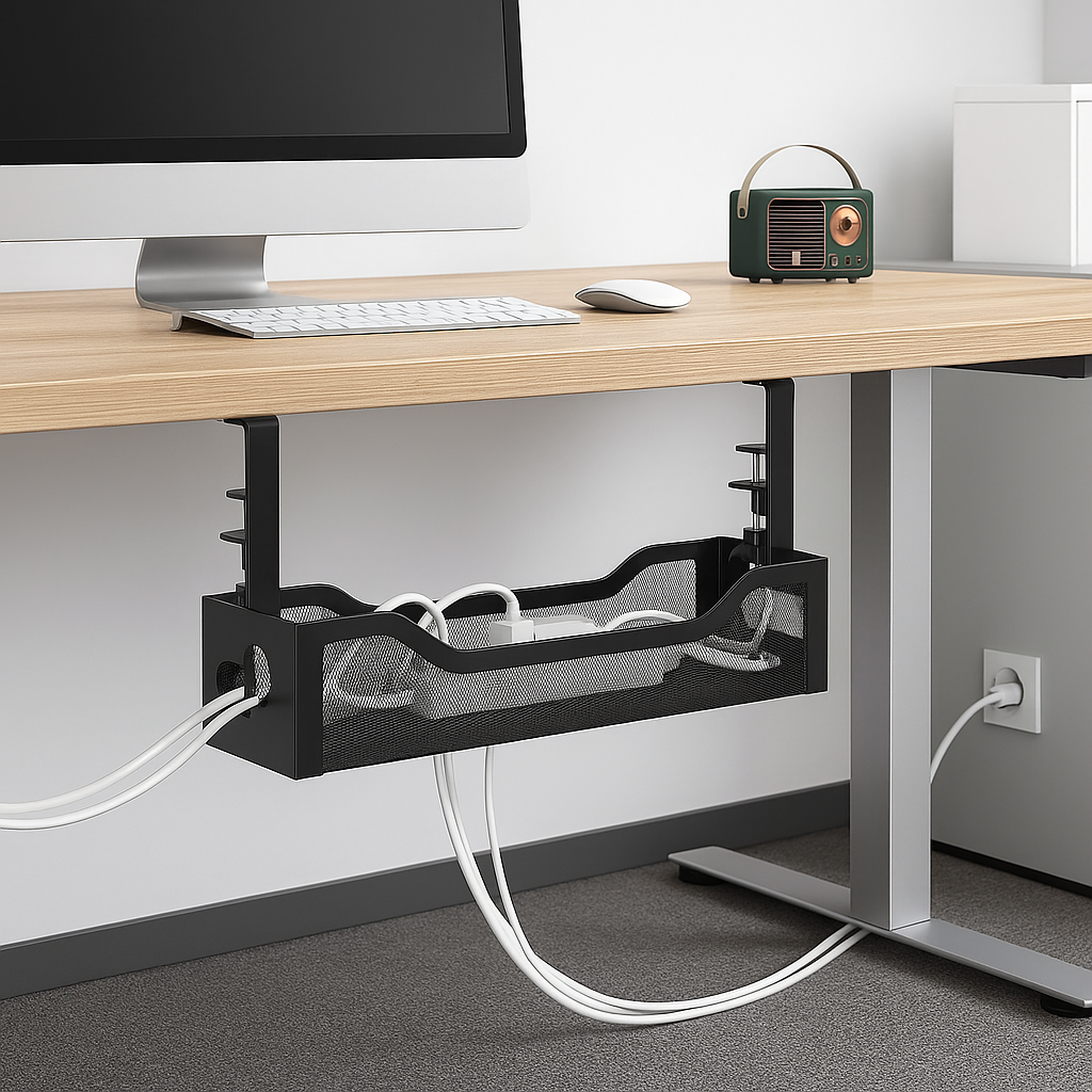 Tray No Drill, 13.38" Metal Wire Organizer with Clamp Mount for Standing Desk thumbnail 3