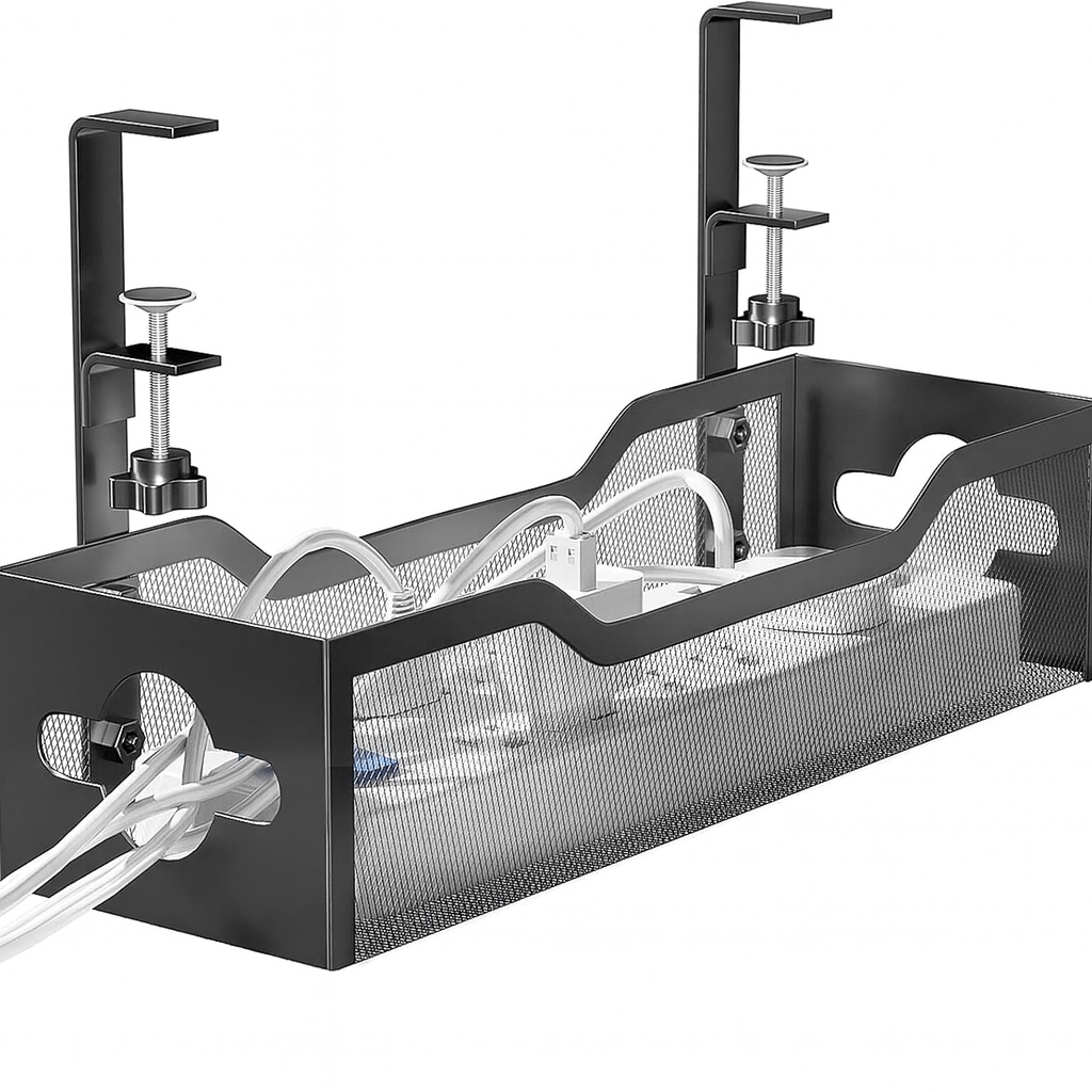 Tray No Drill, 13.38" Metal Wire Organizer with Clamp Mount for Standing Desk