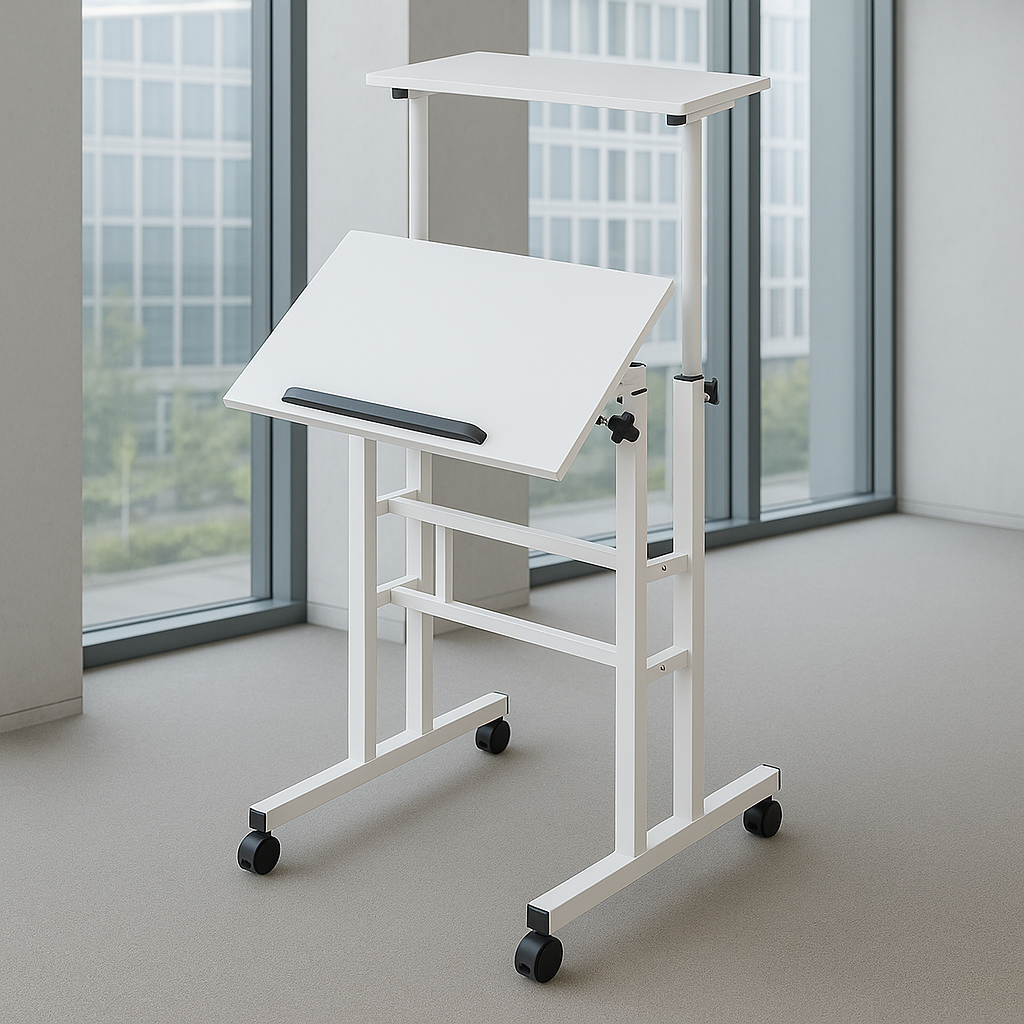 Stand Up Laptop Desk Adjustable Height Computer Table Office Workstation w/Wheel thumbnail 2