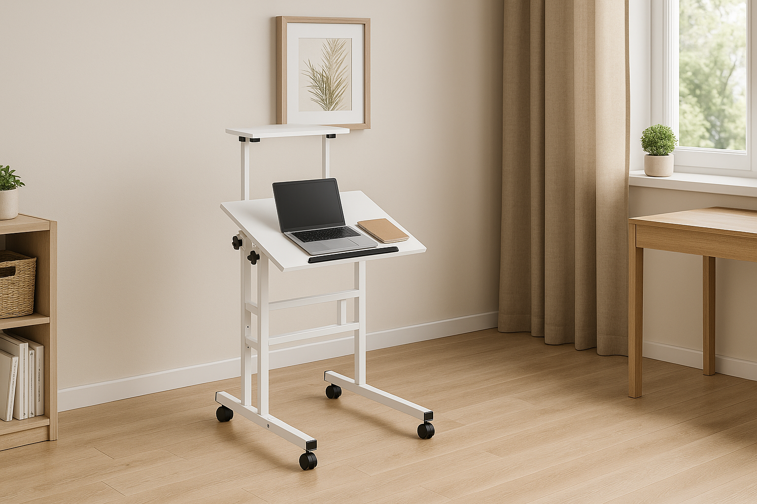 Stand Up Laptop Desk Adjustable Height Computer Table Office Workstation w/Wheel thumbnail 3