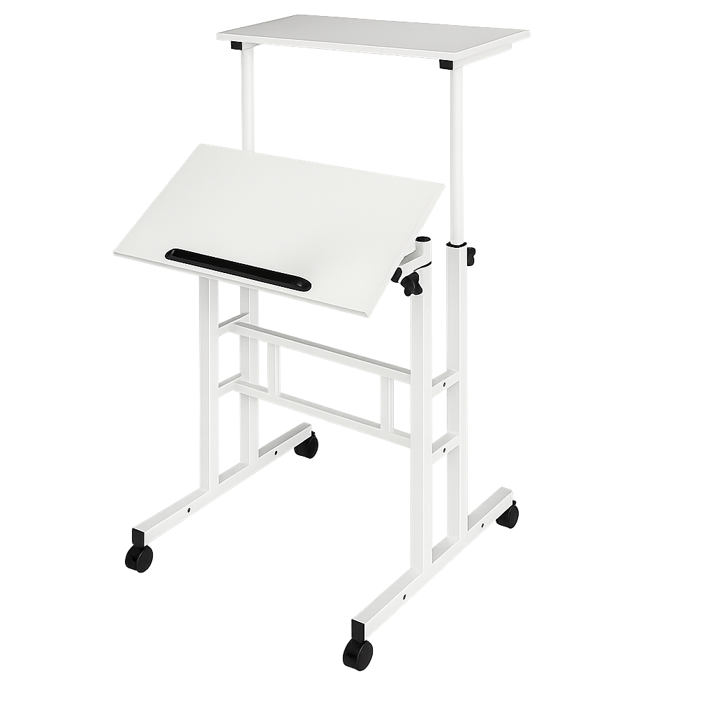 Stand Up Laptop Desk Adjustable Height Computer Table Office Workstation w/Wheel