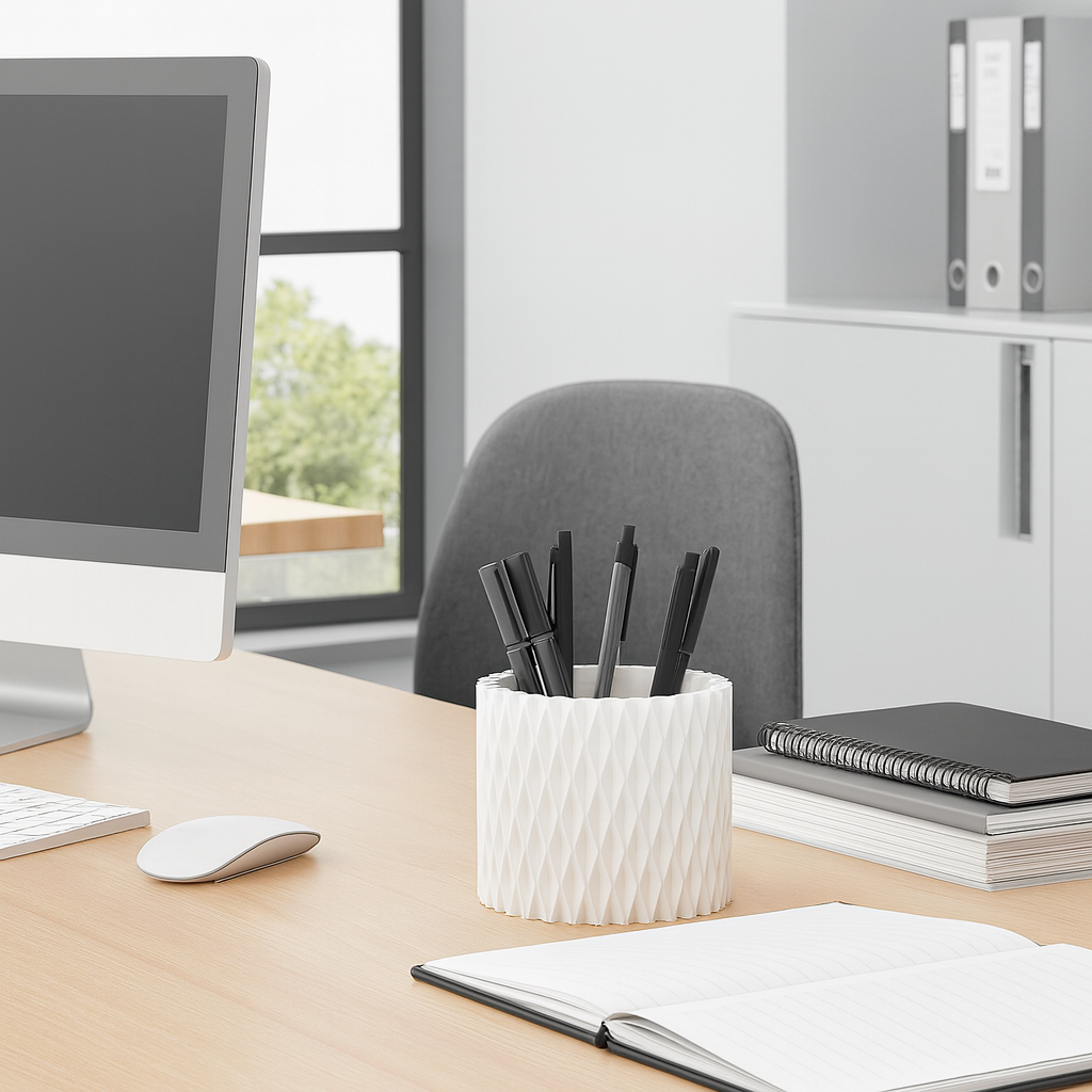 Rotating Pen Holder for Desk - 5 Slots Unique White Desk Organizer thumbnail 2