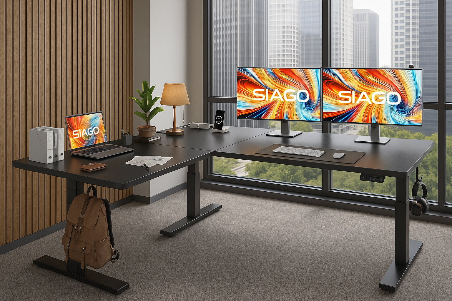 SIAGO L-Shaped Standing Desk - 63 x 55 Inch Adjustable Corner Standing Desk with Charging Station thumbnail 3