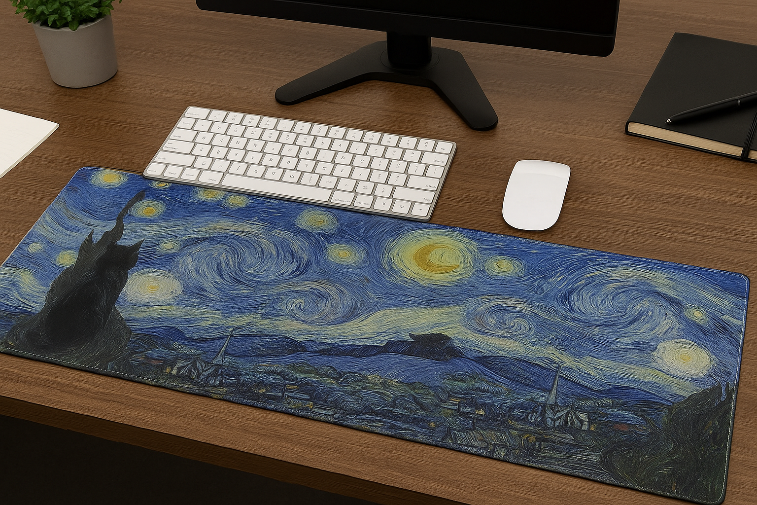 Starry Night Cat Gaming Mouse Pad Large Desk Mat Extended Keyboard Mouse Pad thumbnail 2
